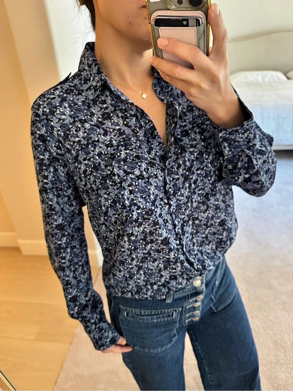Michael Kors Floral Georgette Blouse Blue & Black XS